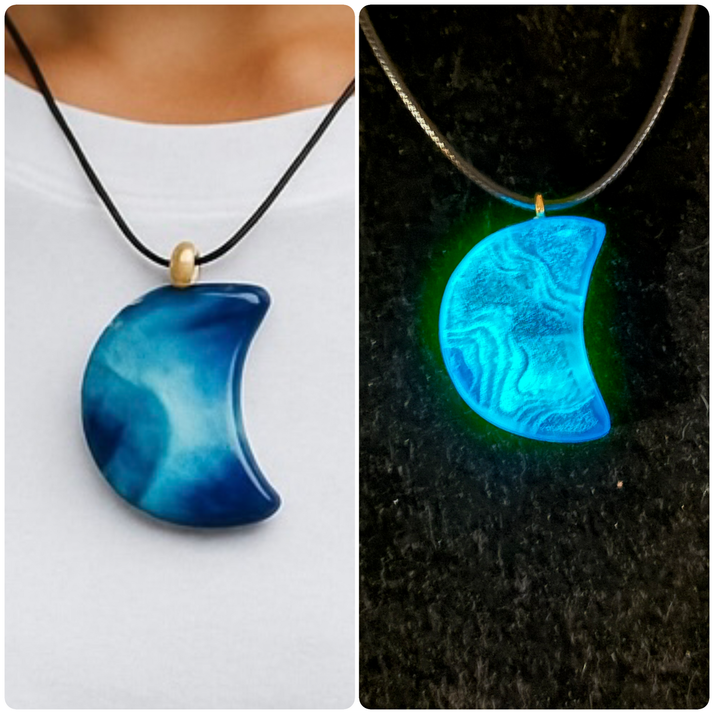 Hand Crafted GLOW Necklace. Luminous UV glow in the dark pendant