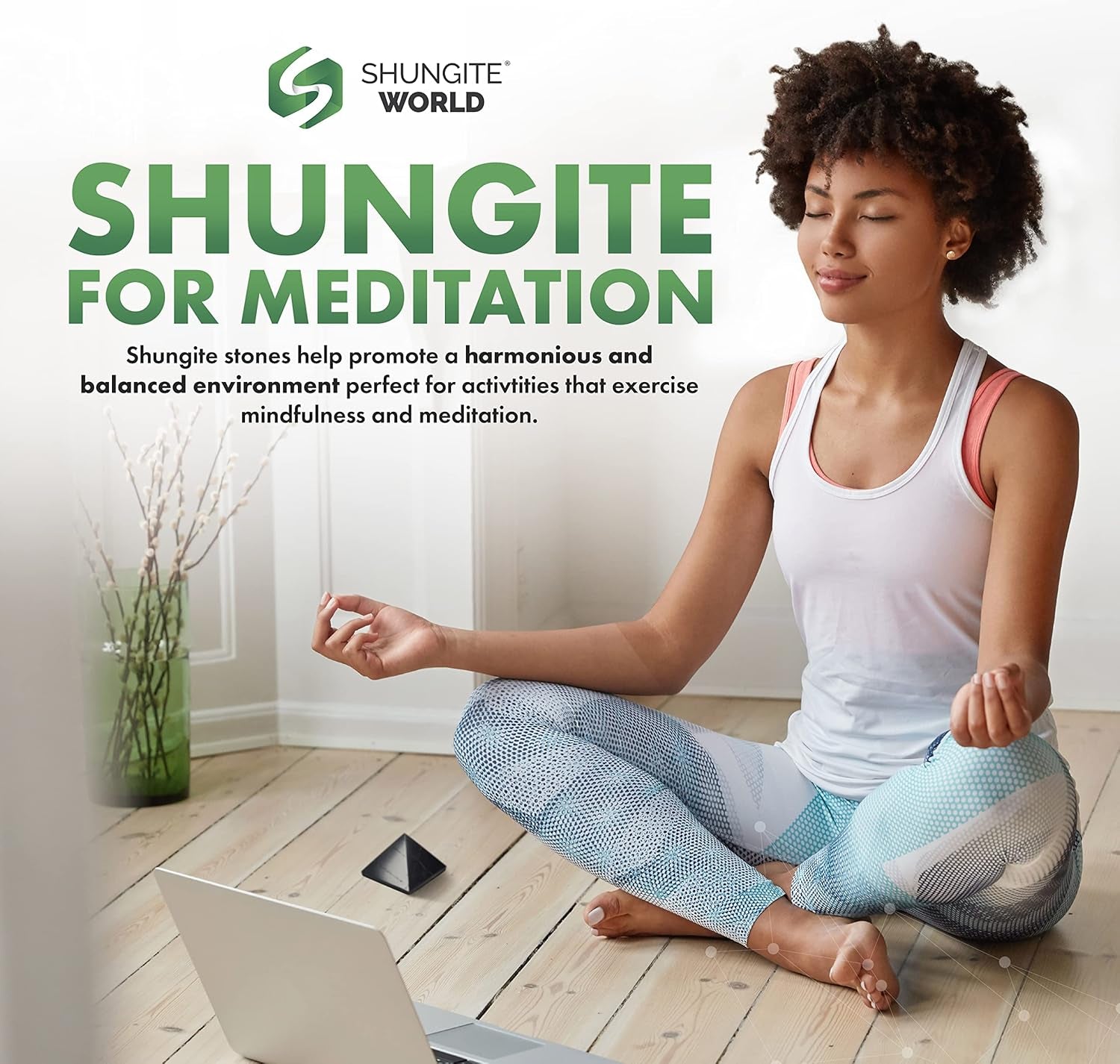 Shungite Pyramid from Real Shungite Stones Shungite Crystal Pyramid Home Protection Room Decor Office Desk Decor Authentic Crystals Black Pyramid (Polished, 1.96" / 50 Mm)