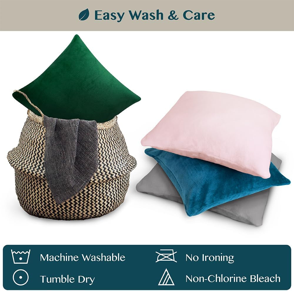 Decorative Throw Pillow Covers, Set of 2, 18X18, Solid Dark Gray | Square Pillow Case for Sofa Couch Bed Bedroom Living Room | Fleece Velvet Plush Soft Decor Accent Zipper Euro Cushion Cover