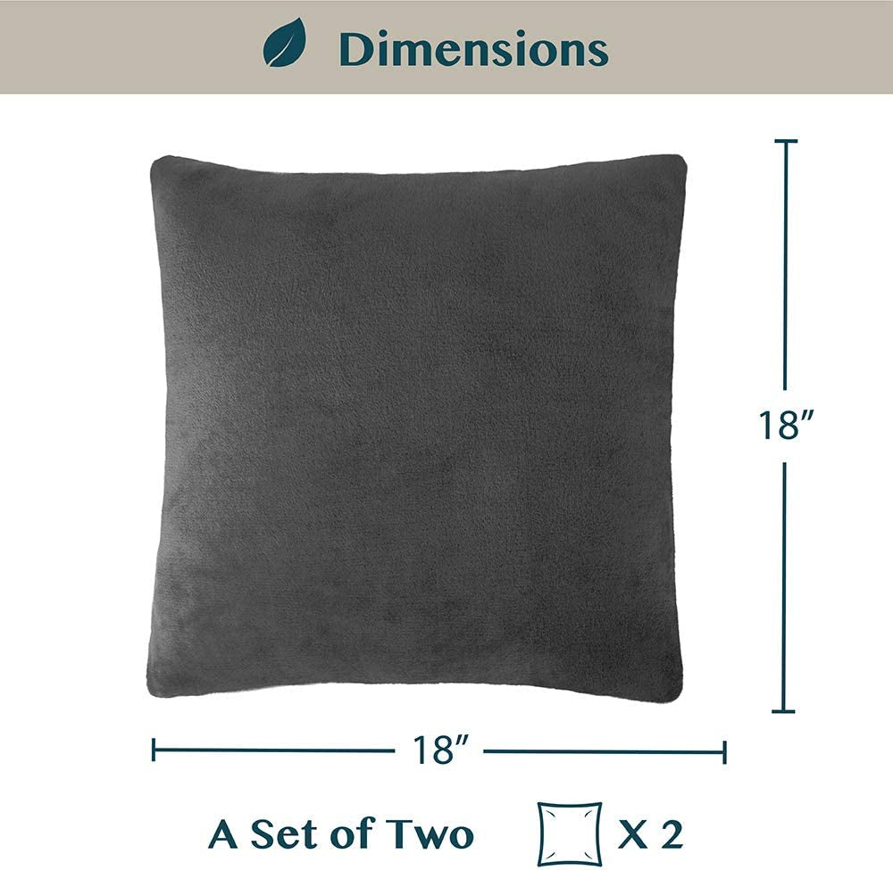 Decorative Throw Pillow Covers, Set of 2, 18X18, Solid Dark Gray | Square Pillow Case for Sofa Couch Bed Bedroom Living Room | Fleece Velvet Plush Soft Decor Accent Zipper Euro Cushion Cover
