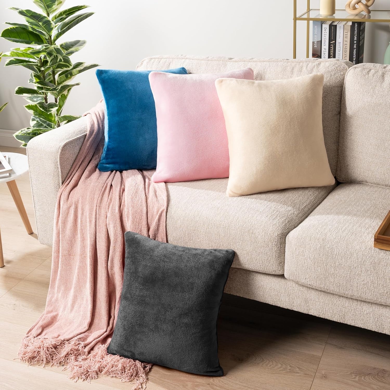 Decorative Throw Pillow Covers, Set of 2, 18X18, Solid Dark Gray | Square Pillow Case for Sofa Couch Bed Bedroom Living Room | Fleece Velvet Plush Soft Decor Accent Zipper Euro Cushion Cover