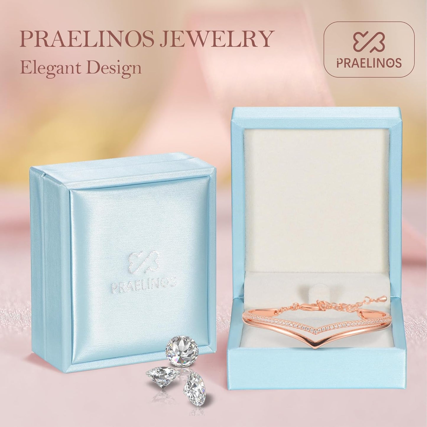 Minimalistic Bracelets for Women 18K White/Rose Gold Plated Charm Silver Tone Bracelet 5A Cubic Zirconia Jewelry Christmas Birthday Valentine Mother'S Day Gifts for Her Mom Girlfriend Wife