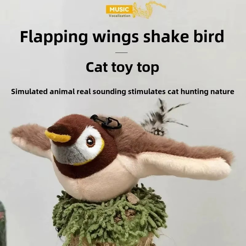 Interactive Cat Toys Rechargeable Flying Bird Cat Toy Chirping Flapping Bird(No Flying) Can Add Catnip Touch Activated Plush Toy