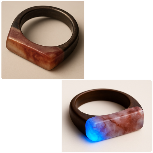 Wood and resin Glow Ring UV charge