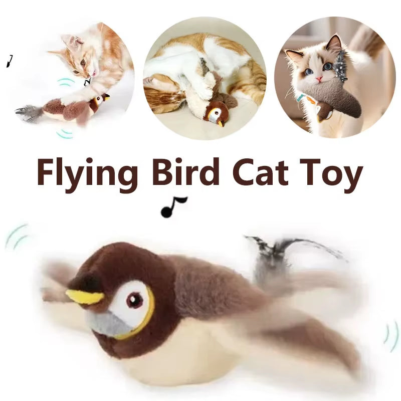 Interactive Cat Toys Rechargeable Flying Bird Cat Toy Chirping Flapping Bird(No Flying) Can Add Catnip Touch Activated Plush Toy
