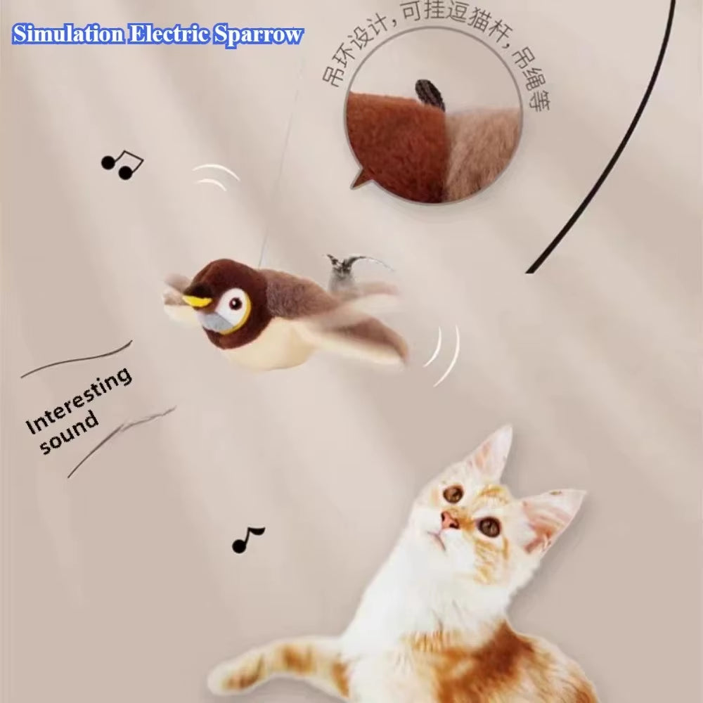 Interactive Cat Toys Rechargeable Flying Bird Cat Toy Chirping Flapping Bird(No Flying) Can Add Catnip Touch Activated Plush Toy
