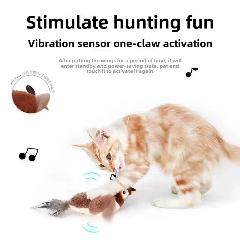 Interactive Cat Toys Rechargeable Flying Bird Cat Toy Chirping Flapping Bird(No Flying) Can Add Catnip Touch Activated Plush Toy