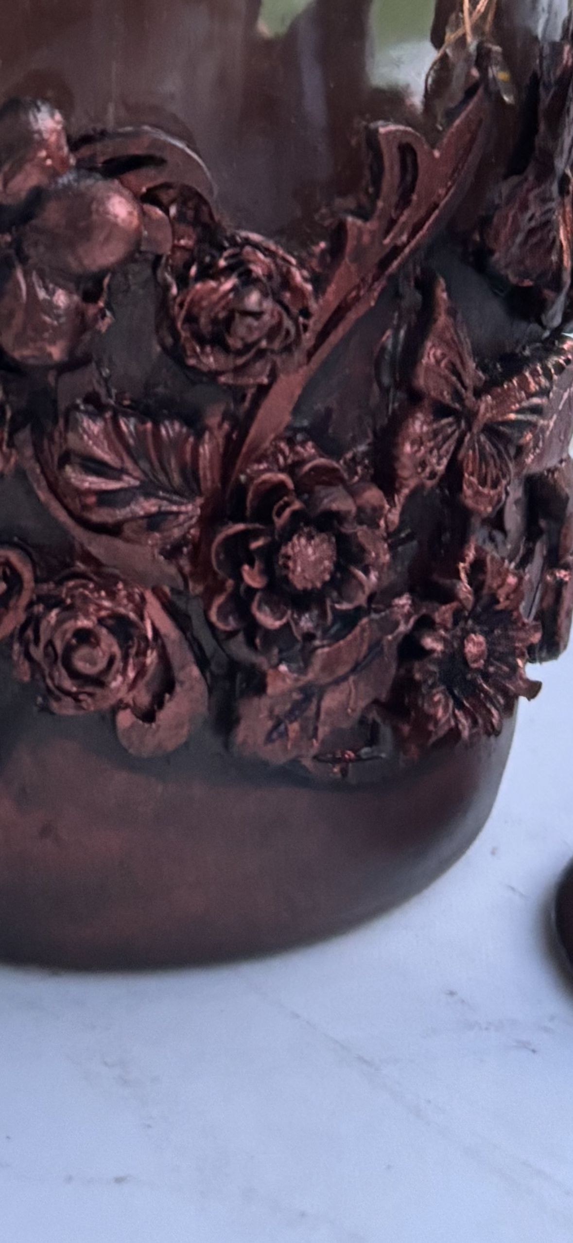 Wine bottle and glasses.  Aged metallic effect.  Copper look