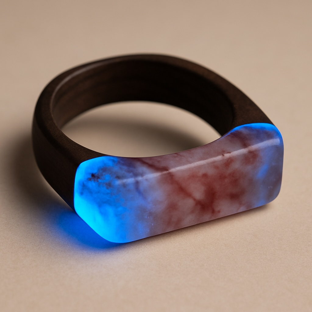 Wood and resin Glow Ring UV charge