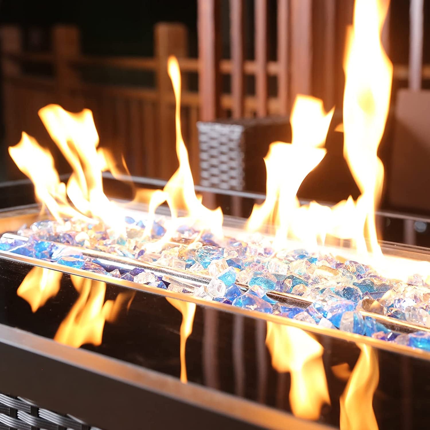 Fire Glass for Fire Pit, 1/2 Inch 20 Pounds High Luster Reflective Tempered Glass Rocks for Natural or Propane Fireplace, Safe for Outdoors and Indoors Bahama Blend Fire Pit Glass