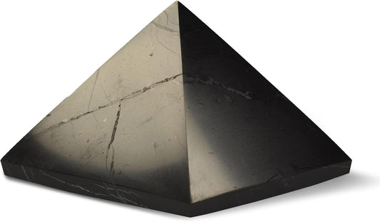 Shungite Pyramid from Real Shungite Stones Shungite Crystal Pyramid Home Protection Room Decor Office Desk Decor Authentic Crystals Black Pyramid (Polished, 1.96" / 50 Mm)