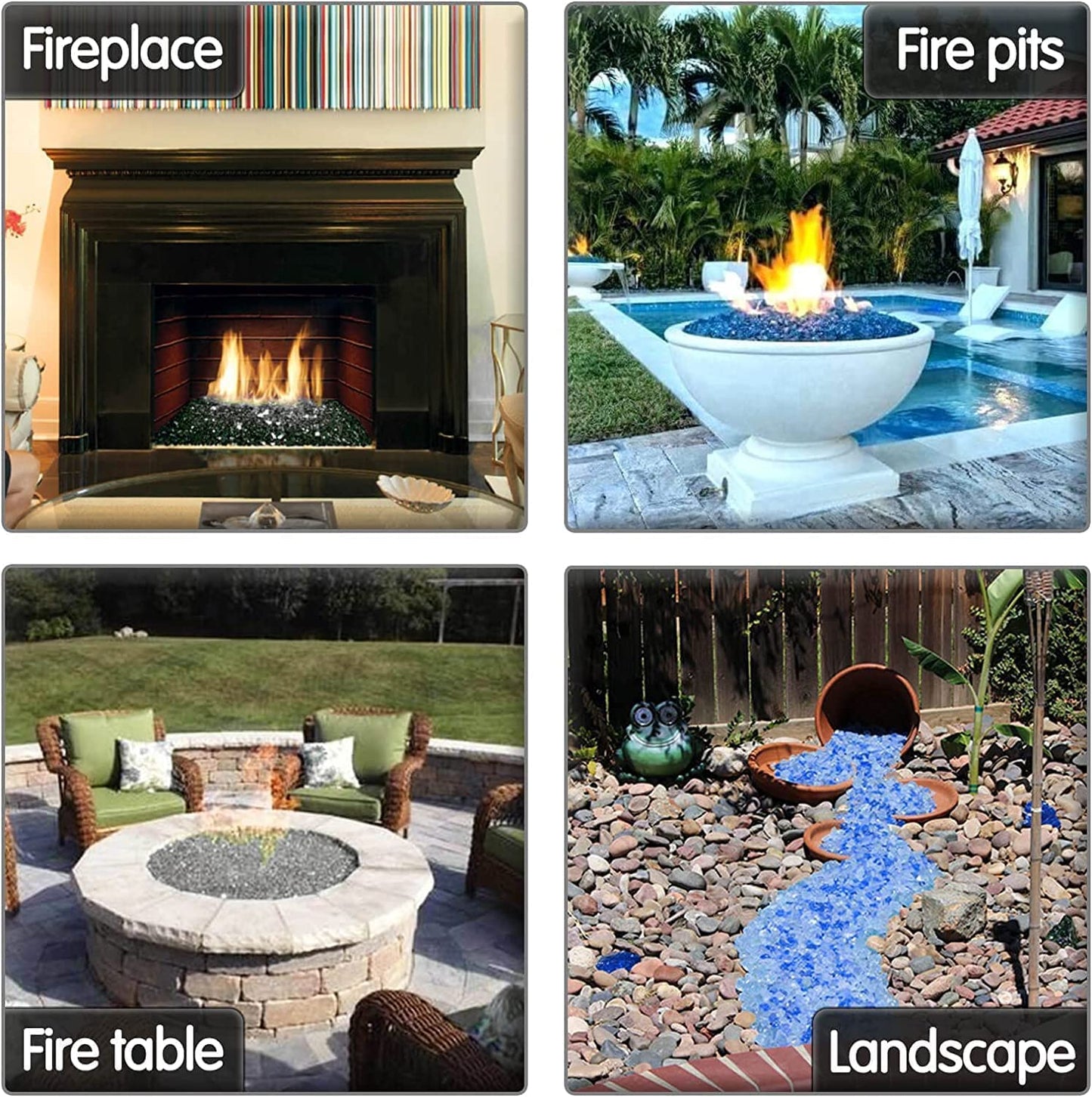 Fire Glass for Fire Pit, 1/2 Inch 20 Pounds High Luster Reflective Tempered Glass Rocks for Natural or Propane Fireplace, Safe for Outdoors and Indoors Bahama Blend Fire Pit Glass