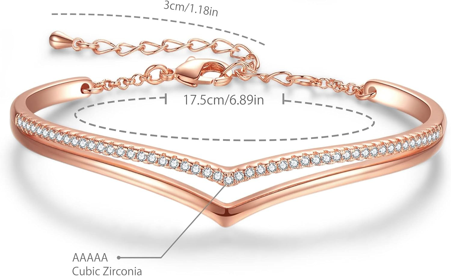 Minimalistic Bracelets for Women 18K White/Rose Gold Plated Charm Silver Tone Bracelet 5A Cubic Zirconia Jewelry Christmas Birthday Valentine Mother'S Day Gifts for Her Mom Girlfriend Wife