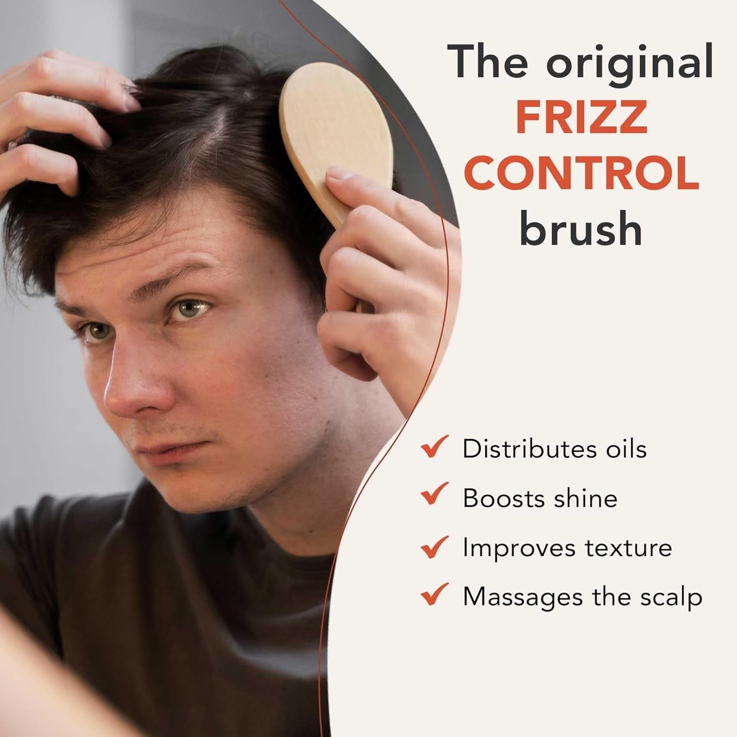 Boar Bristle Hair Brush - Hair Brushes for Women, Curly Hair Brush with Nylon Pins, Detangler Brush, Wooden Hair Brush for Men, Bamboo Brush for Curly Hair, Hairbrush for Women, Boar Bristle Brush