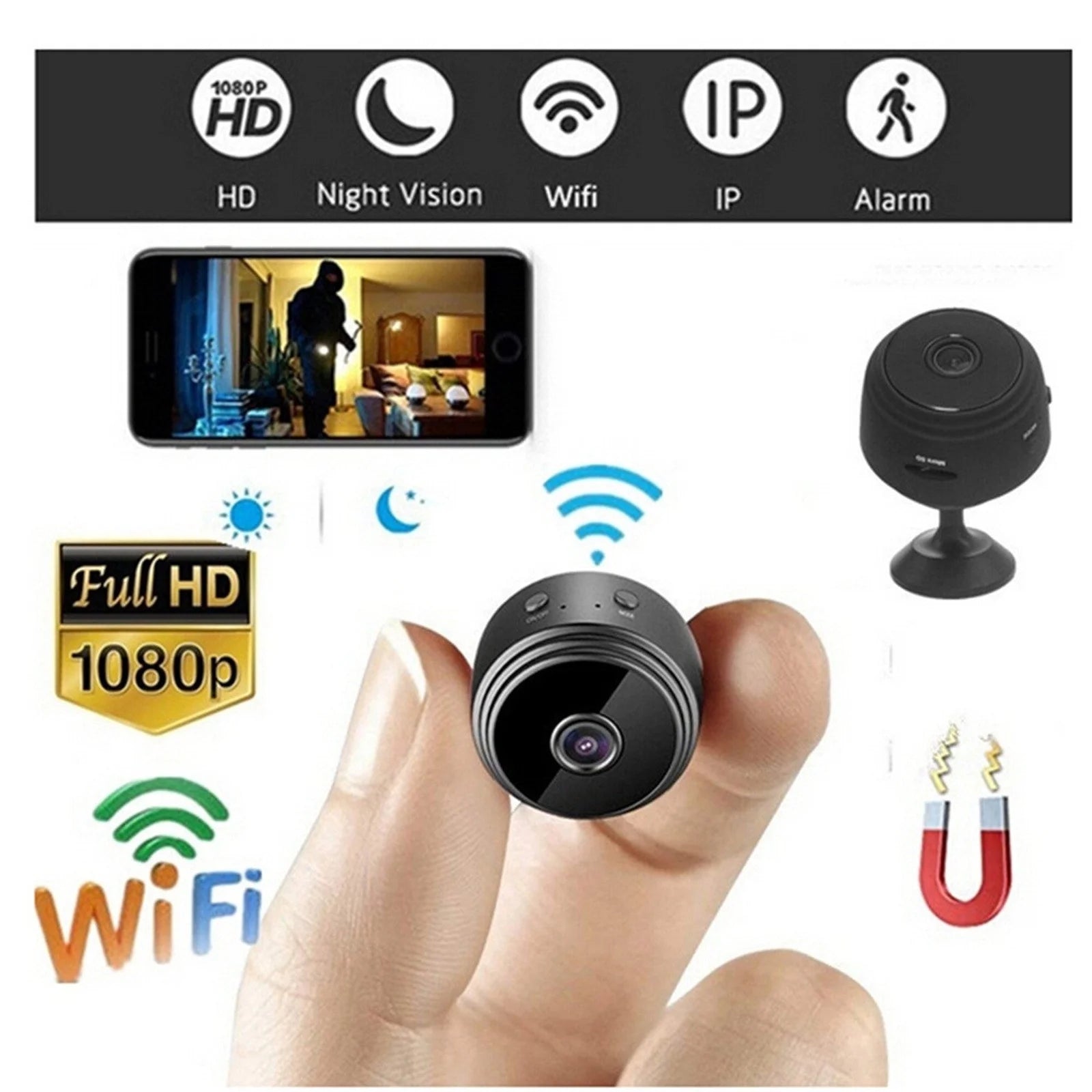 HD 1080P Wifi Security Camera with Night Vision Motion Detection, Black