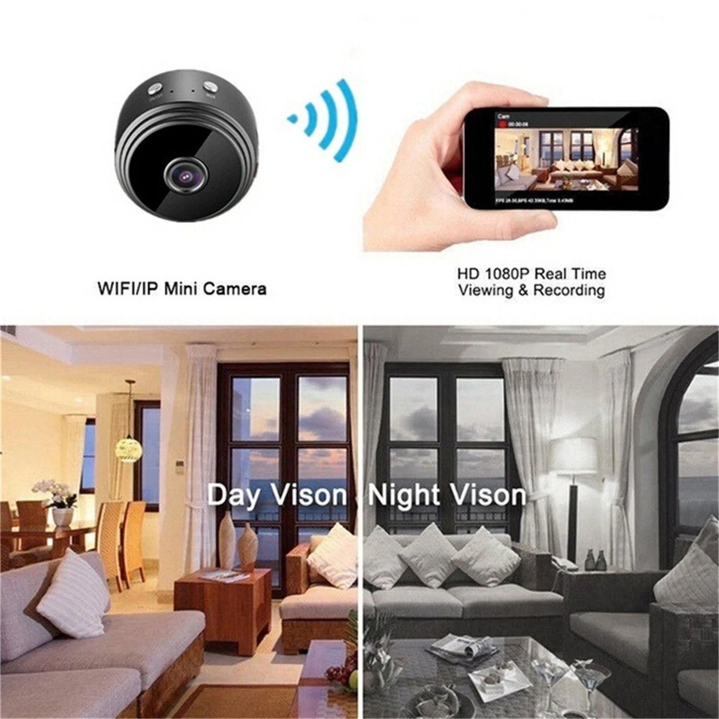HD 1080P Wifi Security Camera with Night Vision Motion Detection, Black