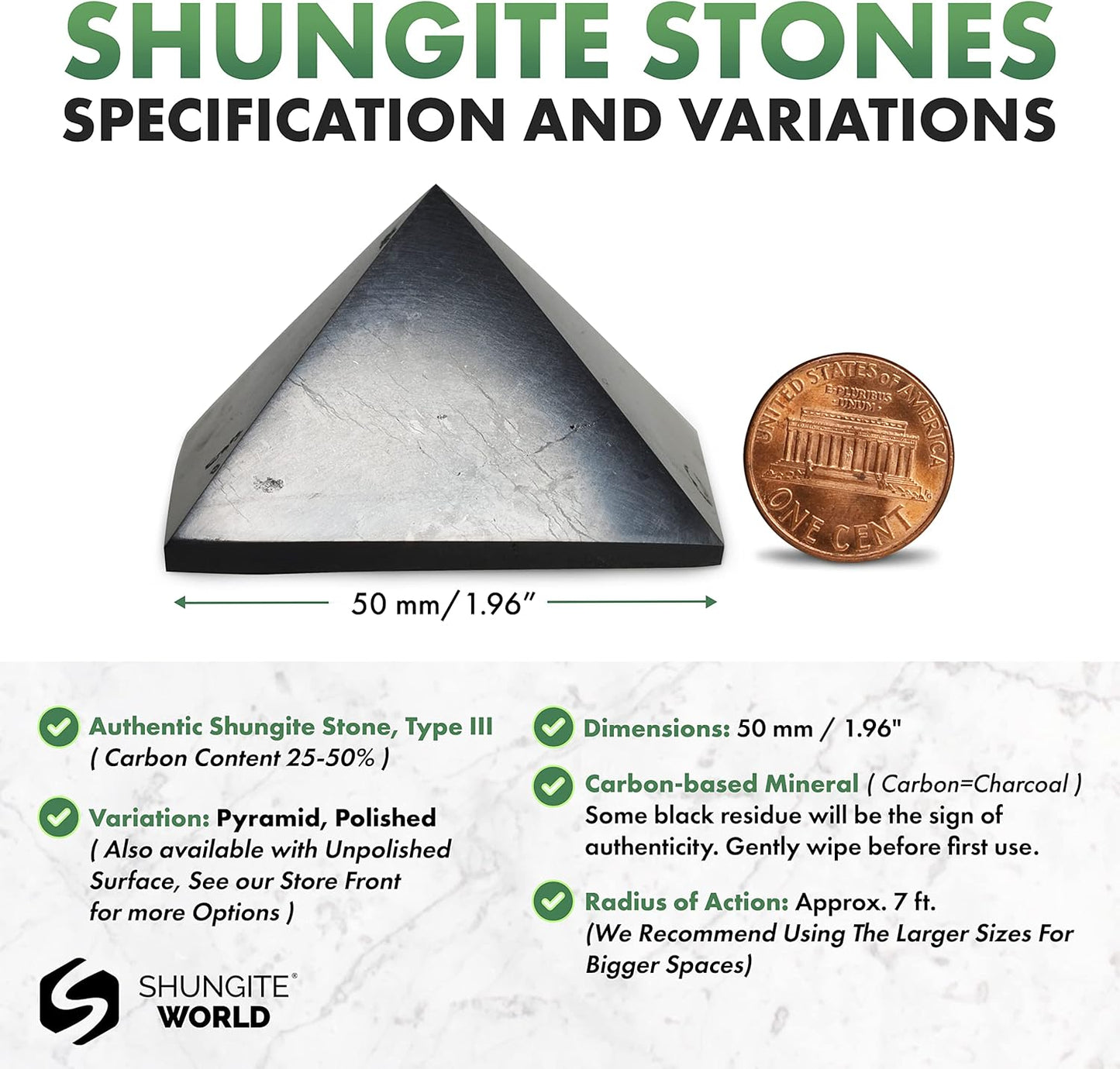 Shungite Pyramid from Real Shungite Stones Shungite Crystal Pyramid Home Protection Room Decor Office Desk Decor Authentic Crystals Black Pyramid (Polished, 1.96" / 50 Mm)