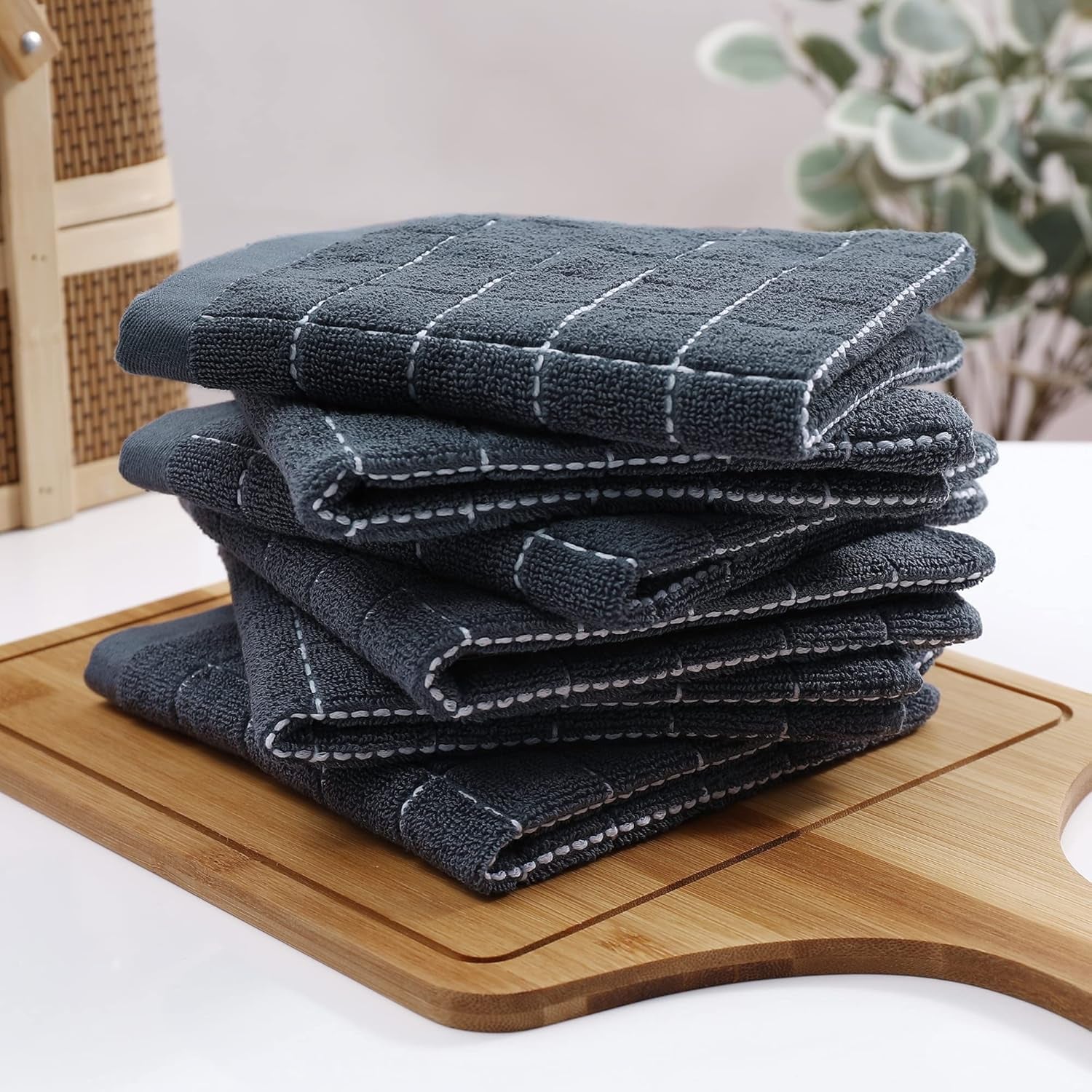 100% Cotton Terry Kitchen Dish Cloths, Highly Absorbent, Fast Drying and Machine Washable Dish Towel - Great for Household Cooking Cleaning, 6 Pack, 12 X 12 Inches, Dark Grey